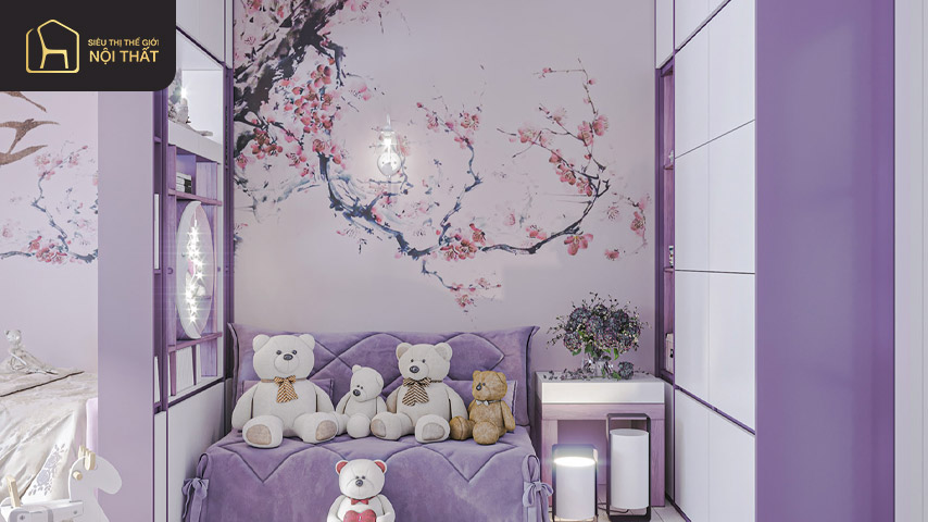 Phòng ngủ màu tím nguyên bản là màu khá tươi và khó dùng Phòng ngủ màu tím nguyên bản là màu khá tươi và khó dùng
