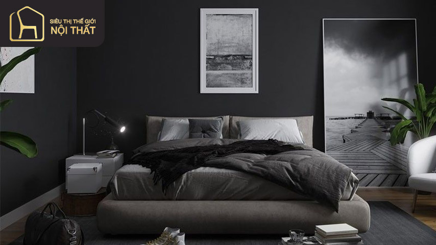 Trang trí phòng ngủ của nam bằng tranh treo tường làm cho căn phòng trở nên sinh động hơn