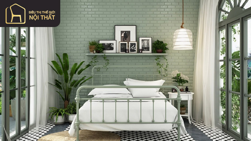 Thiết kế phòng ngủ kết hợp không gian xanh trong phòng làm cho không khí trong lành, thoáng mát