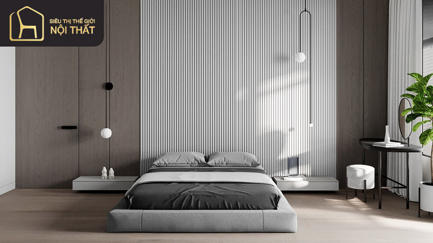 Thiết kế phòng ngủ sử dụng gam màu trung tính cho nam phù hợp với người yêu thích sự tối giản