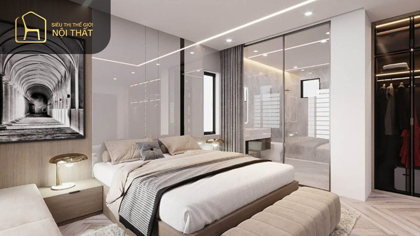 30+ Mẫu thiết kế phòng ngủ 20m2 có toilet khép kín, tiện nghi, hợp phong thủy 4 Thiết kế phòng ngủ 20m2 có nhà vệ sinh đơn giản, tinh tế là một trong những ý tưởng dễ dàng thực hiện