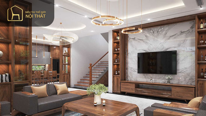 Thiết kế phòng khách ốp gỗ hài hòa mang đến một không gian trang nhã nhưng không kém phần nổi bật Thiết kế phòng khách ốp gỗ hài hòa mang đến một không gian trang nhã nhưng không kém phần nổi bật