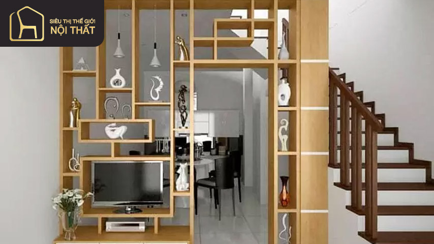 Mẫu vách ngăn phòng khách đơn giản có thể tận dụng làm kệ TV vô cùng tiện nghi Mẫu vách ngăn phòng khách đơn giản có thể tận dụng làm kệ TV vô cùng tiện nghi