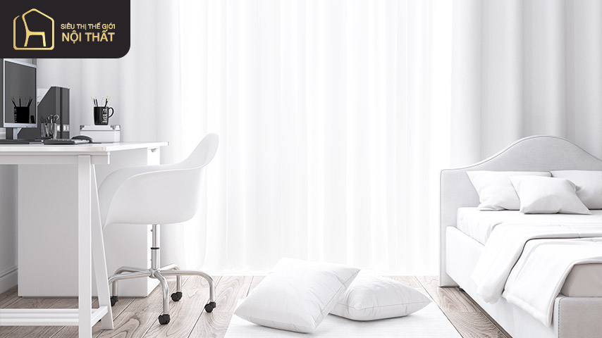 Thiết kế phòng ngủ đẹp cho nữ màu trắng nổi bật 5 Phòng ngủ kết hợp với bàn làm việc mang đến sự tiện dụng