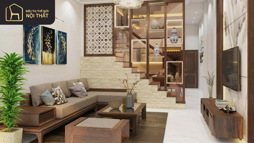 Tổng hợp những cách phối cảnh phòng khách đẹp 6 Phối cảnh phòng khách cho nhà ống có bố cục hài hòa, hiện đại