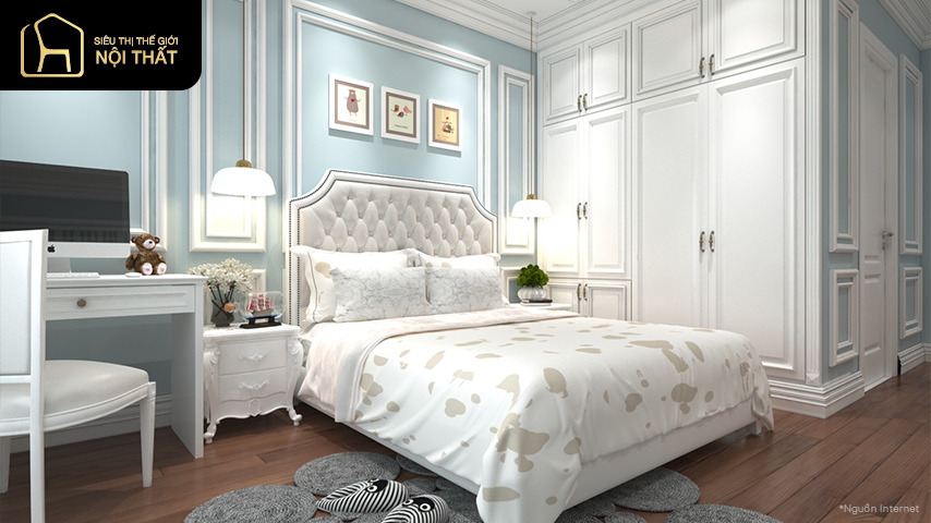 Tổng hợp những mẫu phòng ngủ đẹp cho nữ màu xanh hot nhất 14 Phòng ngủ đẹp màu xanh cho nữ theo phong cách tân cổ điển