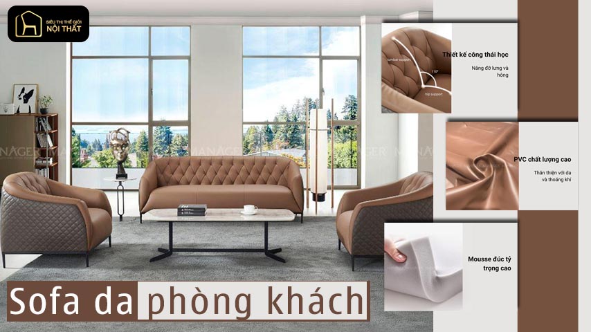 sofa da cao cấp cho nội thất phòng khách