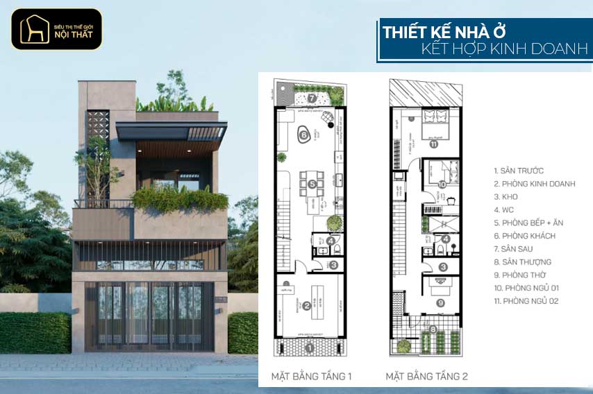Mẫu nhà 2 tầng kết hợp kinh doanh