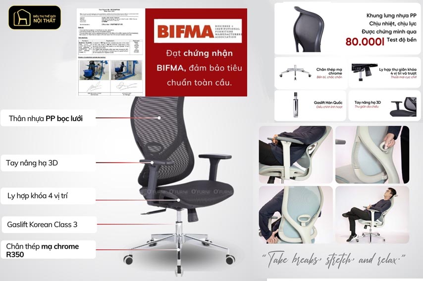 ghế văn phòng đạt chứng nhận bifma