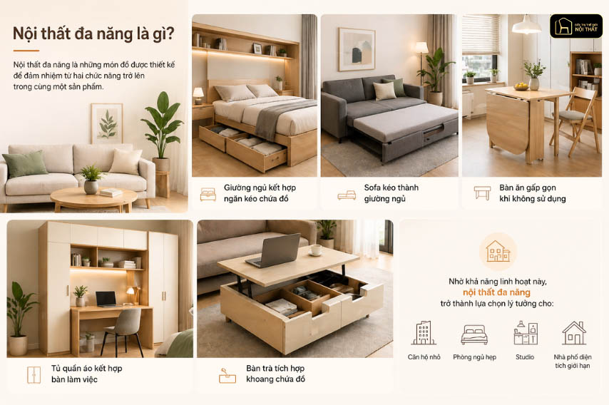 Cách chọn nội thất đa năng cho không gian nhỏ tối ưu diện tích
