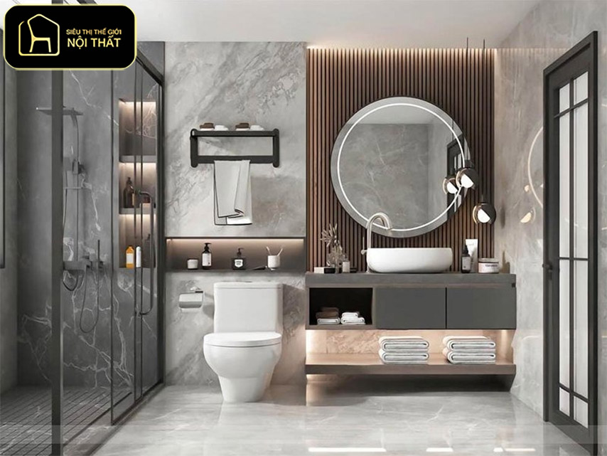 Mẫu thiết kế nhà vệ sinh và nhà tắm riêng - Mẫu thiết kế phân chia bằng vách kính, tường lửng