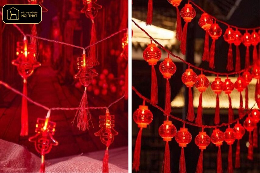 Trang trí cầu thang ngày Tết - Dây đèn LED tạo hiệu ứng lung linh, giúp cầu thang trở nên ấm cúng và nổi bật hơn trong dịp Tết