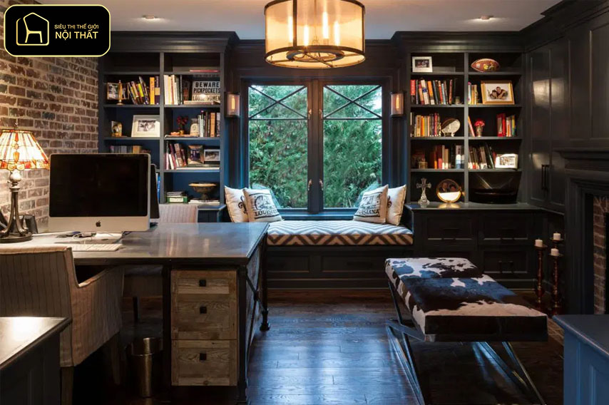 So sánh nội thất cao cấp và nội thất giá rẻ - Phòng làm việc ưu tiên bàn vững + ghế công thái học nâng đỡ cột sống, kệ/tủ tài liệu có thể chọn phổ thông để tiết kiệm.