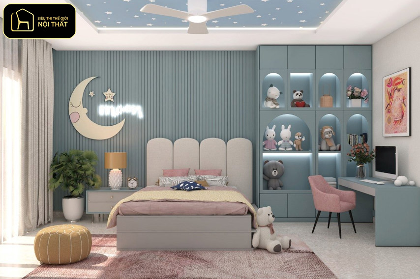 So sánh nội thất cao cấp và nội thất giá rẻ - Phòng trẻ em đặt an toàn lên trước: nội thất bo tròn, chắc chắn, vật liệu lành tính, đầu tư giường & bàn học đúng tầm bé.