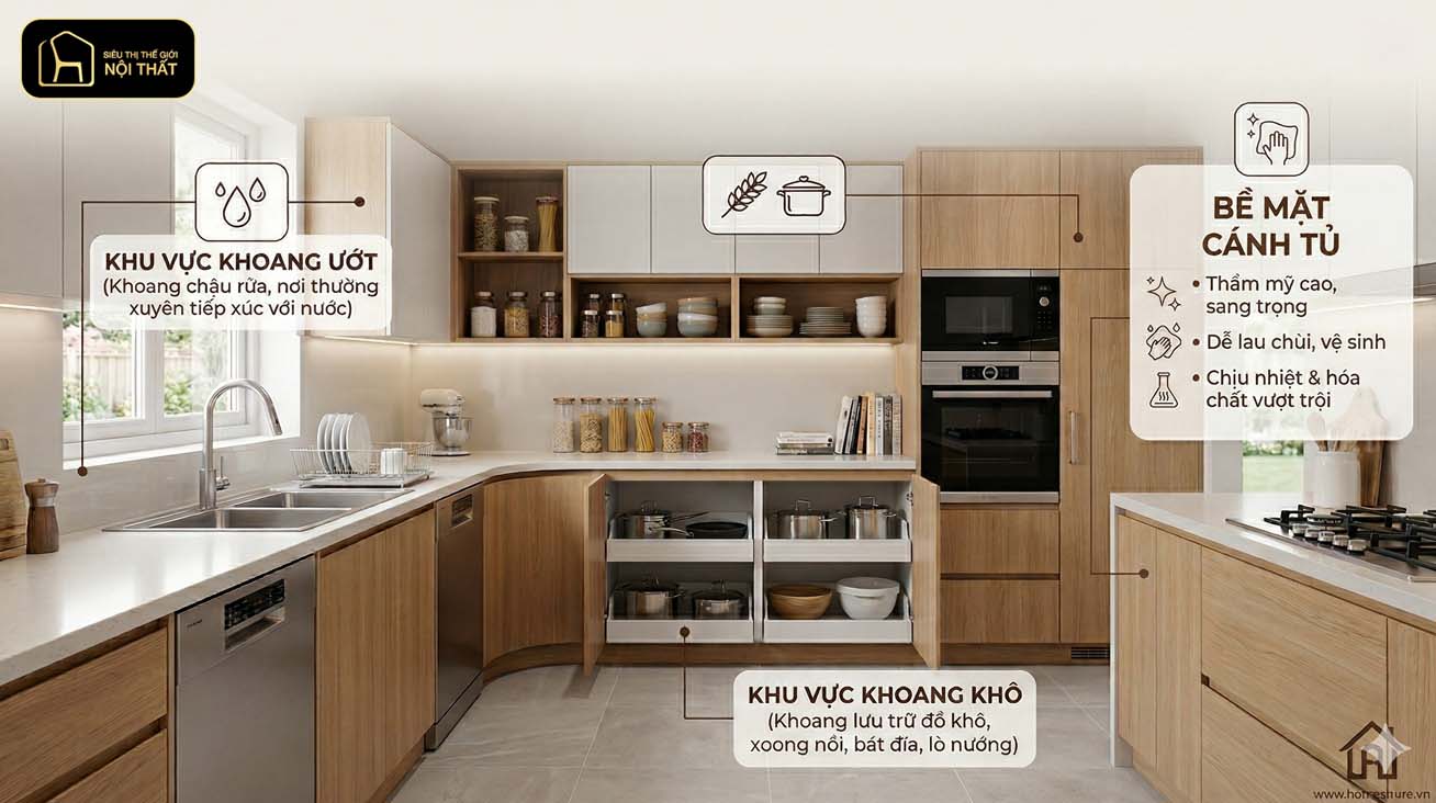 Nên làm tủ bếp bằng chất liệu gì?