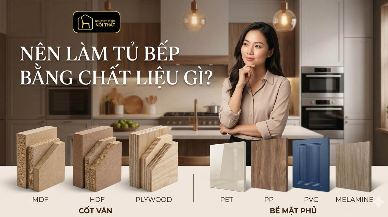 Nên làm tủ bếp bằng chất liệu gì?