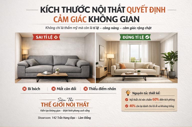 Mua nội thất sai kích thước so với diện tích phòng