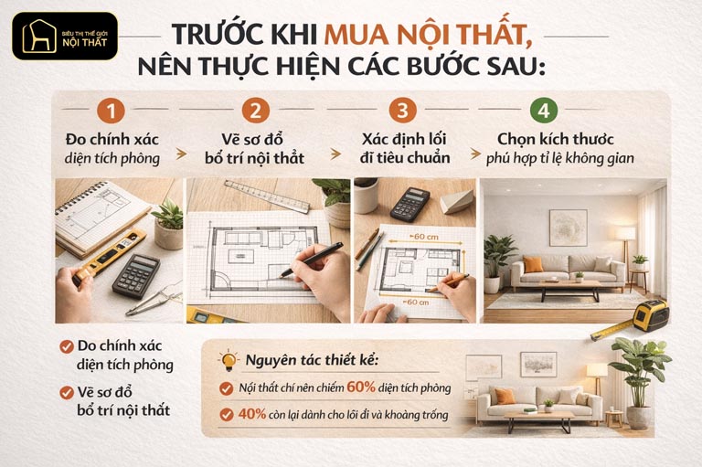 Cách xác định kích thước nội thất chuẩn trước khi mua