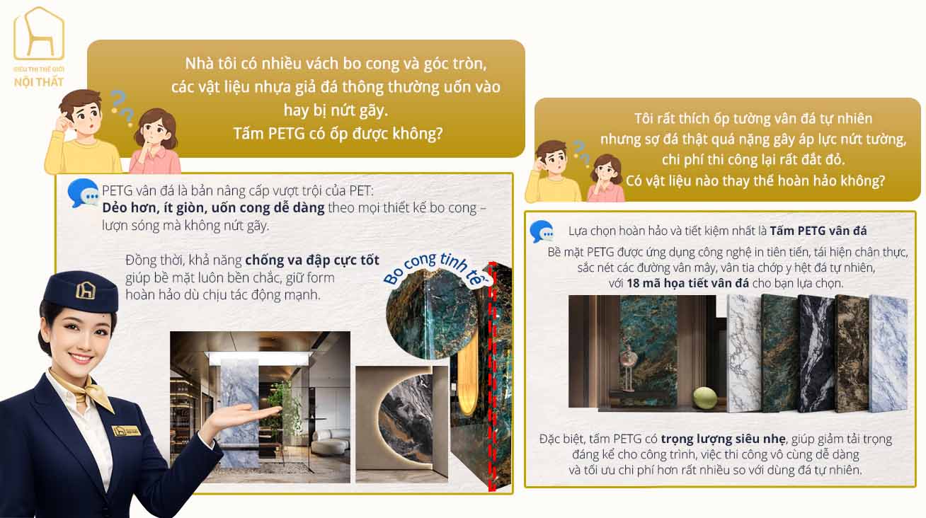 4 vật liệu ốp tường đang được chủ đầu tư săn đón năm 2026 13 Tấm PETG vân đá