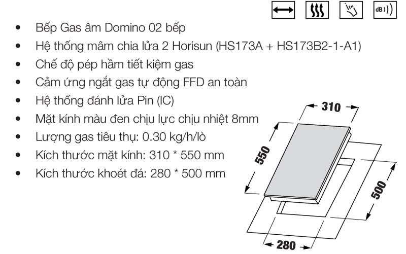 Bếp gas Domino 2 bếp KF - 330GDH - Ảnh 2