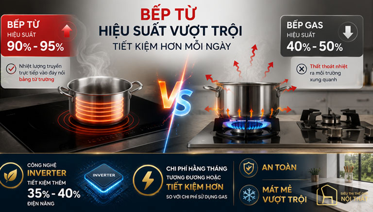 Bếp từ dùng có tốn điện hơn bếp gas không?